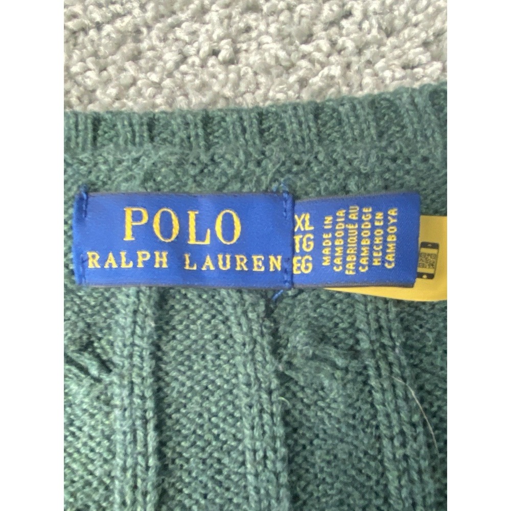 Polo Ralph Lauren Women's V-Neck Cable Knit Sweater XL Green Cotton Pony Logo - Picture 4 of 8